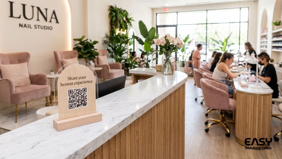 QR code xin review thật từ khách hàng tiệm nail